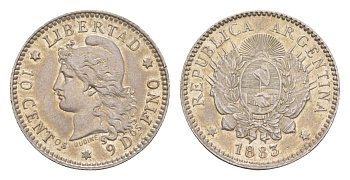 Аргентина 10 сентаво 1883 KM 26 серебро 1519-744