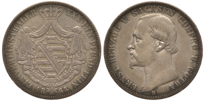 Саксен-Кобург-Гота 1 талер 1864 KM 121 серебро 00-815-73