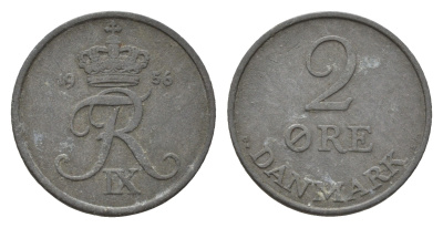 Дания 2 эре 1956 C; S, Фредерик IX (1947-1972) KM 840.2 цинк 4681-554