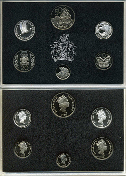 Новая Зеландия официальный набор из 6 монет 1990 в оригинальной пластиковой упаковке KM PS 33 серебро, медно-никель PROOF 1-4-2-39