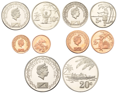 Токелау годовой набор из 5 монет (1, 2, 5, 10 и 20 центов) 2012 год-тип KM 100, 101, 102, 103 и 104 UNC 00-00