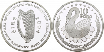 Ирландия 10 евро 2004 лебедь, президенство в Евросоюзе KM 42 серебро PROOF 04-102-12