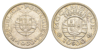 Мозамбик 10 эскудо 1960 KM 79 серебро 4127-544