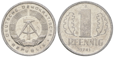 ГДР 1 пфенниг 1981 А KM 8.2 алюминий 4623-428