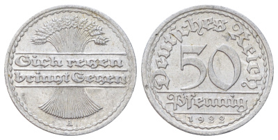 Германия 50 пфеннигов 1922 A KM 27, J. 301 алюминий 4700-956