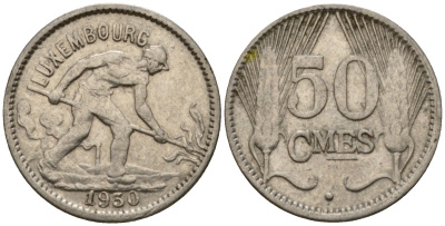 Люксембург 50 сантимов 1930 Шарлотта (1918-1964) KM 43 никель 4602-749