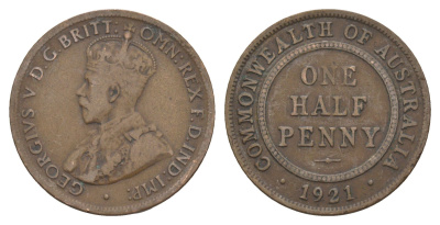 Австралия 1/2 пенни 1921 Георг V (1910-1936) KM 22 бронза 4652-134