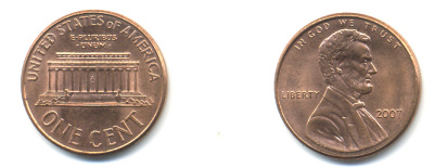 США 1 ЦЕНТ 2007 ЛИНКОЛЬН KM 201b цинк плакированный медью UNC 179-567