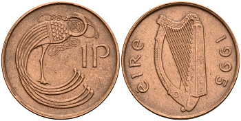 Ирландия 1 пенни 1995 мифологическая птица лира KM 20a бронза 4141-245