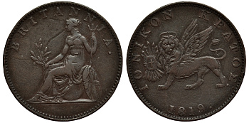 Греция, Ионические острова 2 лепты 1819 Британская администрация (1809-1863) KM 31 медь 1524-1312