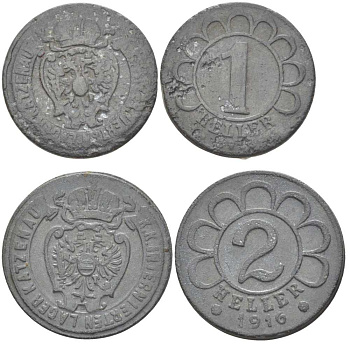 АВСТРИЯ ЛОТ ИЗ 2 МОНЕТ (1 И 2 ГЕЛЛЕРА) 1916 ЛАГЕРНЫЕ ДЕНЬГИ, ЛАГЕРЬ KATZENAU БЛИЗ ГОРОДА ЛИНЦ ДЛЯ ИНТЕРНИРОВАННЫХ ЛИЦ, ВО ВРЕМЯ ПЕРВАЯ МИРОВАЯ ВОЙНЫ, СЛУЖИЛ ДЛЯ УНИЧТОЖЕНИЯ МИРНЫХ ГРАЖДА НАХОДИВШИХСЯ В СОСТОЯНИИ ВОЙНЫ С АВСТРО-ВЕНГРИЕЙ, N5-67
