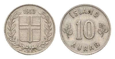 Исландия 10 эйре 1953 KM 10 медно-никель aUNC 4690-657