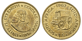ЮАР 1 цент 1962 Ян ван Рибек KM 57 латунь UNC 4692-134