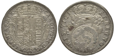 Неаполь и Сицилия тари (2 карлини) 1687 Карл II Испанский серебро 00-822-21