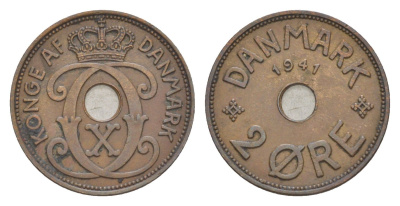 Фарерские острова 2 эре 1941 Кристиан X (1912-1947), датские территории KM 2 бронза 3711-1635