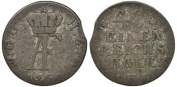 Мекленбург-Стрелиц 1/48 талера 1766 IHL, Адольф Фридрих IV (1752-1794) KM 63, Kunzel 602, Hannemann 151, Jaeger 103 серебро 4516-413