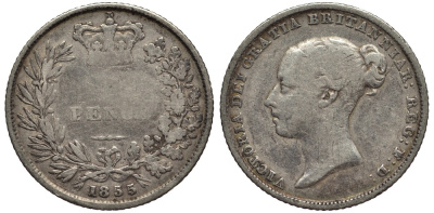 Великобритания 6 пенсов 1855 Виктория (1837-1901) KM 733.1, Spink 3908 серебро 4538-1153