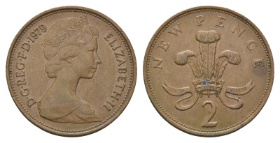 Великобритания 2 пенса 1979 Елизавета II (1952-2022) KM 916, Spink 4235 (C1) бронза 4637-1225
