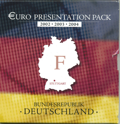 Германия набор из 3 евронаборов по 8 монет 2002-2004 буква F, мондвор Штутгарт, оригинальный официальный набор из трех евронаборов, в картонном буклете UNC 2-5-1-12