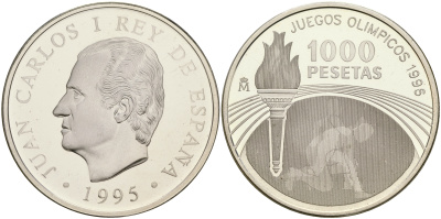 Испания 1000 песет 1995 XXVI олимпийские игры в Атланте 1996 года KM 952 серебро PROOF 1066-2-24