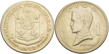 Филиппины 1 писо 1972 Хосе Рицаль KM 203 медь никель цинк 4537-323