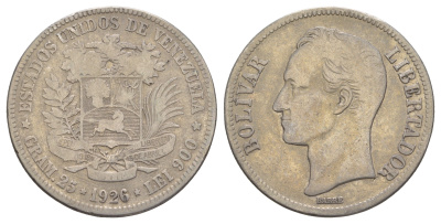 Венесуэла 5 боливаров 1926 Y 24.2 серебро 1519-1215