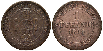 САКСОНИЯ 1 ПФЕННИГ 1868 В KM 1216 медь 75-442