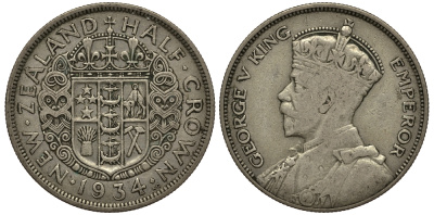 Новая Зеландия 1/2 кроны 1934 Георг V (1910-1936) KM 5 серебро 272-832