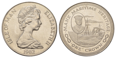 Остров Мэн 1 крона 1982 Морское наследие - P.S. Mona's Queen II KM 99 медно-никель BU 1066-7-35