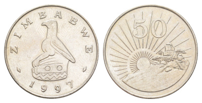 Зимбабве 50 центов 1997 восходящие солнце KM 5 медно-никель UNC 4654-512