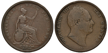 Великобритания 1 пенни 1831 Вильгельм IV (1830-1837) KM 707, Spink 3845 бронза 1515-2221