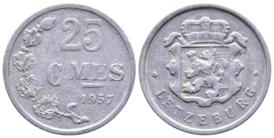Люксембург 25 сантимов 1957 Шарлотта (1918-1964) KM 45a.1 алюминий 53-118