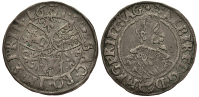 Валенштайн 3 крейцера 1631 Альберт фон Валенштайн (1623-1634), портрет вправо, вес 1,74 гр. серебро 1516-733