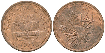 Папуа-Новая Гвинея 2 тойя 1975 KM 2 бронза UNC 4618-1239