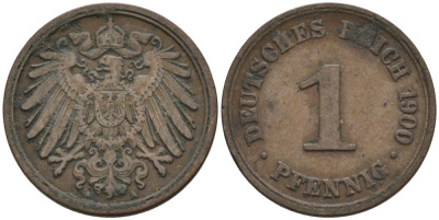 Германия 1 пфенниг 1900 A KM 10, J. 10 медь 4567-1138