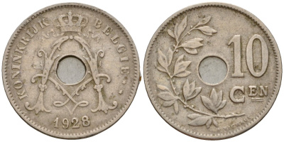 Бельгия 10 сантимов 1928 Belgie KM 86 медно-никель 26-1168