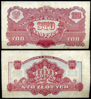Польша 100 злотых 1944 OBOWIAZKOWE Pick 117 бумага 8604-40-3-2