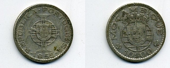 Португальский Мозамбик 10 эскудо 1955 KM 79 серебро 36-214