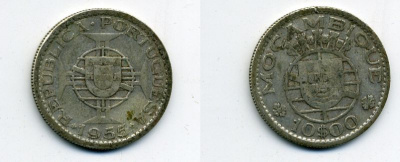 Португальский Мозамбик 10 эскудо 1955 KM 79 серебро 36-214