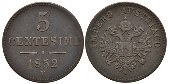 ВЕНЕЦИЯ, ЛОМБАРДИЯ 5 ЧЕНТЕЗИМО 1852 М KM 31.1 медь 560-1626