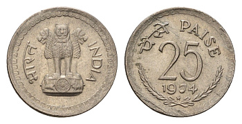 Индия 25 пайс 1974 KM 49.3 медно-никель UNC 4690-212
