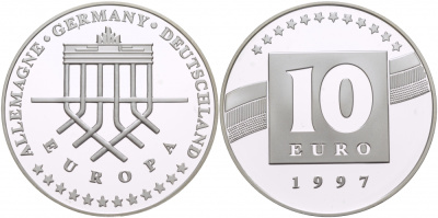 ФРГ 10 евро 1997 Бранденбургские ворота серебро PROOF 1068-3-51