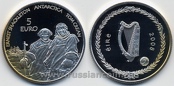Ирландия 5 евро 2008 Эрнест Шеклтон и Томас Крин в Антарктике, в фирменной коробке с сертификатом KM NEW серебро PROOF 4-3-2-18