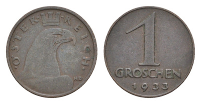Австрия 1 грош 1933 KM 2836 бронза 4549-1264