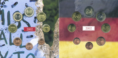 Германия набор из 3 евронаборов по 8 монет 2002-2004 буква A, мондвор Берлин, оригинальный официальный набор в картонном буклете UNC 2-5-1-11