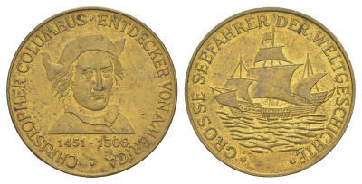 Германия великие мореплаватели в мировой истории - Христофор Колумб ND диаметр 30 мм, вес 7,7 гр латунь 4172-156