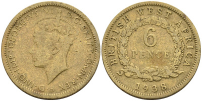 Британская Западная Африка 6 пенсов 1938 Георг VI (1936-1952) KM 22 никель-латунь 4588-657