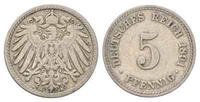 Германия 5 пфеннигов 1891 A KM 11, J. 12 медно-никель 4701-1023